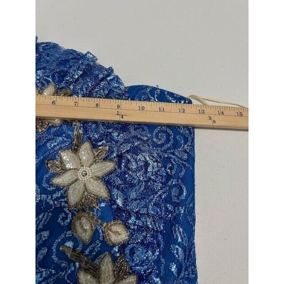 Vtg Loralie Sequined Tulip Maxi Dress Strapless Floral Sweetheart Blue Size 3/4 - Picture 13 of 14